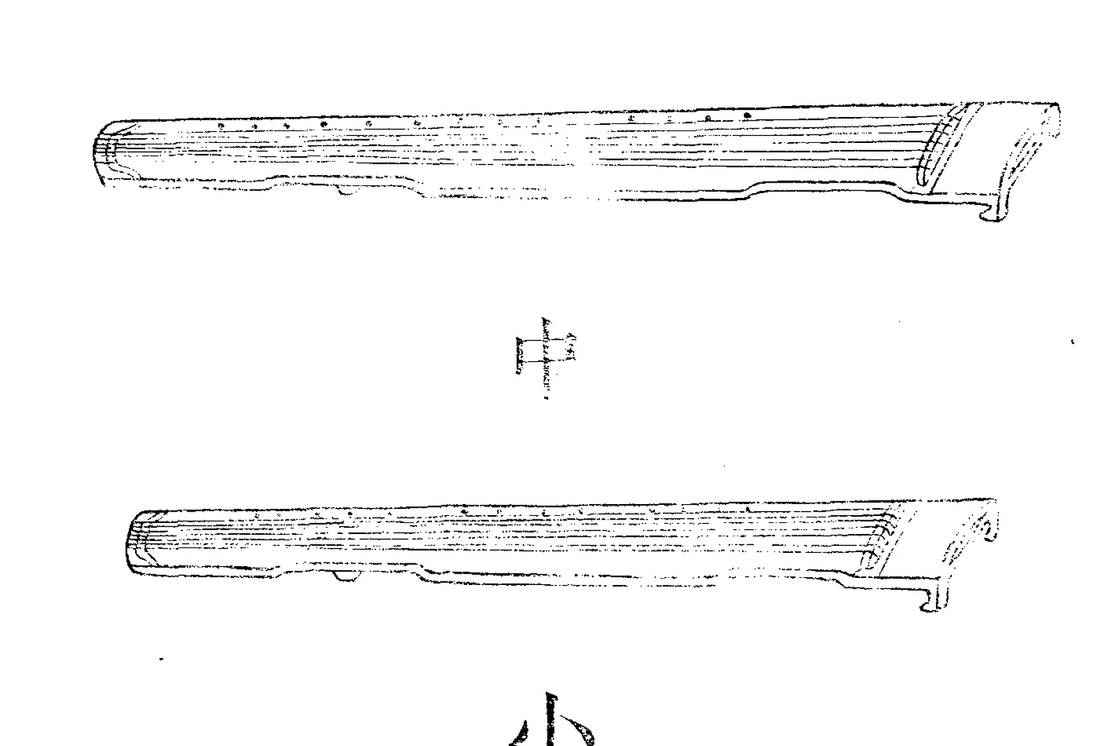 清代《古今图书集成·乐律典》七弦琴图局部,两种琴体线描相互对照